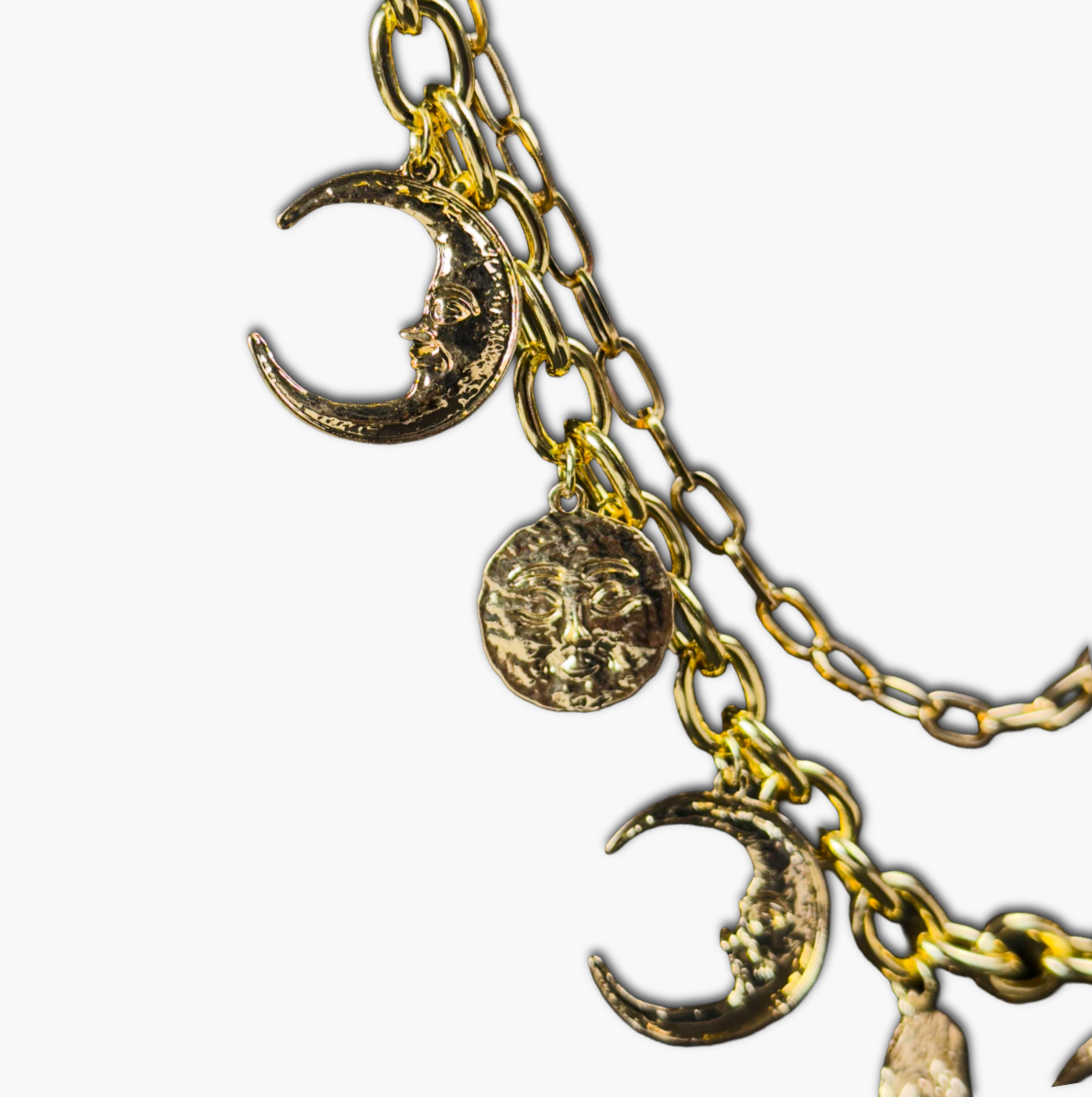 Layered Gold Sun and Moon Charm Necklace