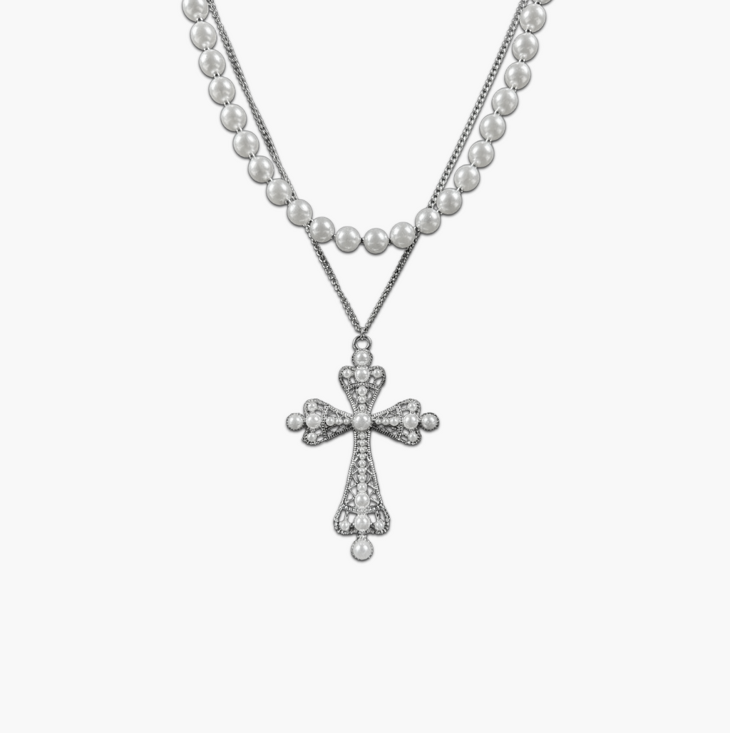 Pearls Necklace Silver Conjunto