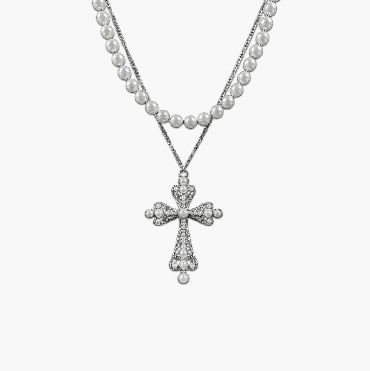 Pearls Necklace Silver Conjunto