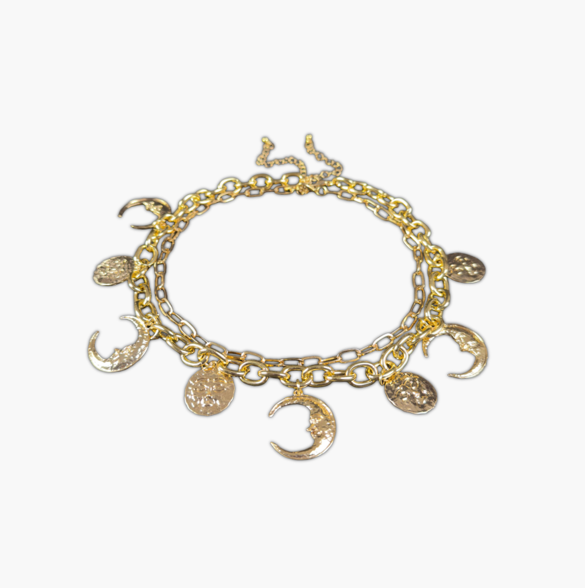 Layered Gold Sun and Moon Charm Necklace